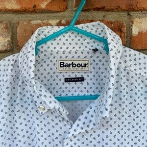 Barbour White Patterned Men's Curtis Shirt 100% Cotton L/S USM Tailored Fit